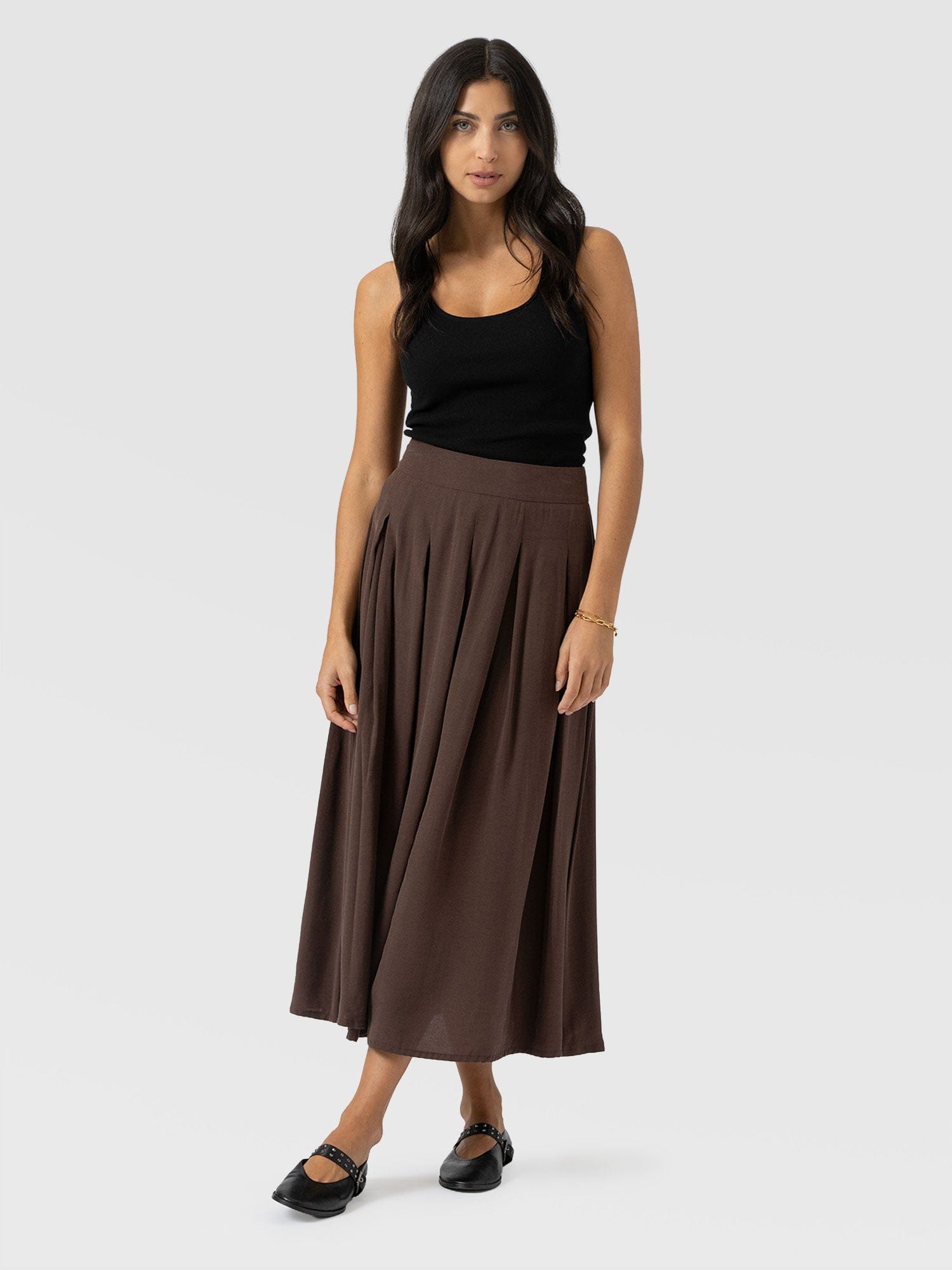 Eliza Pleated Skirt - Brown